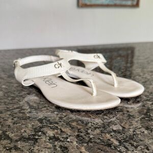 Calvin Klein Off-White T-Strap Sandals